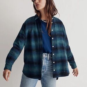 NEW Madewell Slub Flannel Oversized Ex-Boyfriend Shirt 2X Shaded Evergreen